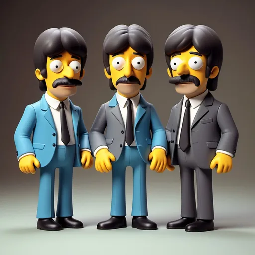 Prompt: The Beatles in 70’s clothing in 3d simpson style