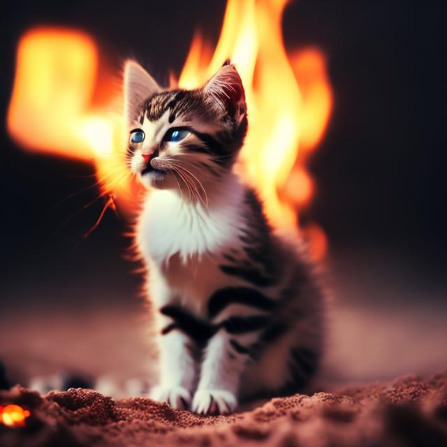 Prompt: burning ashes with kitten looking at them 8k