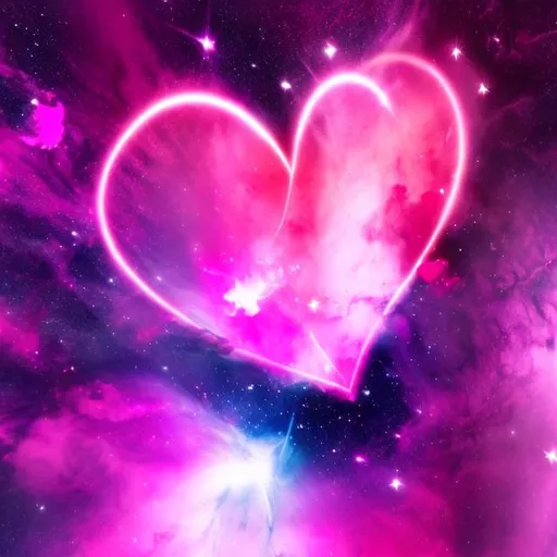 Prompt: hot pink hearts colliding in space