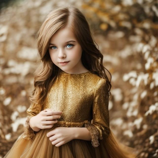 Prompt: Beautiful girl in a golden dress brown hair
