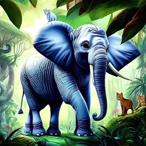 Prompt: elephant with cat in rainforest anime 4k