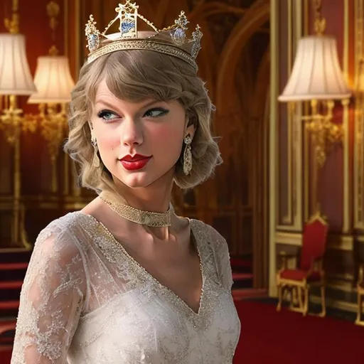 Prompt: taylor swift as the queen of england anime 8k