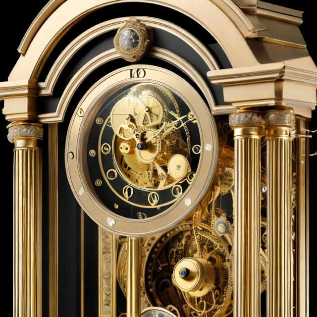 Prompt: large beautiful golden , silver, grandfather clock in space 9k