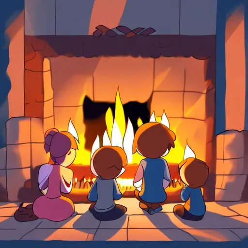 Prompt: hannukah family around a fireplace anime son a daughter 6k