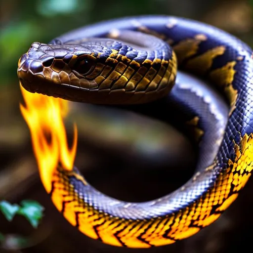 Prompt: magestic snake large beautiful fire coiled up