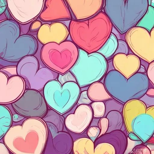 Prompt: 3k anime illustration of colorful hearts, vibrant and lively, various heart shapes and sizes, soft pastel tones, dreamy atmosphere, high quality, vibrant, anime, pastel tones, dreamy, colorful hearts