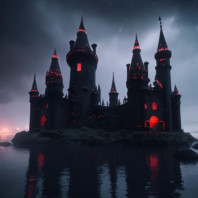 Prompt: imaginary romantic black castles 9k
