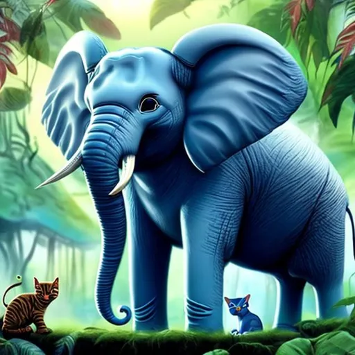 Prompt: elephant with cat in rainforest anime 4k