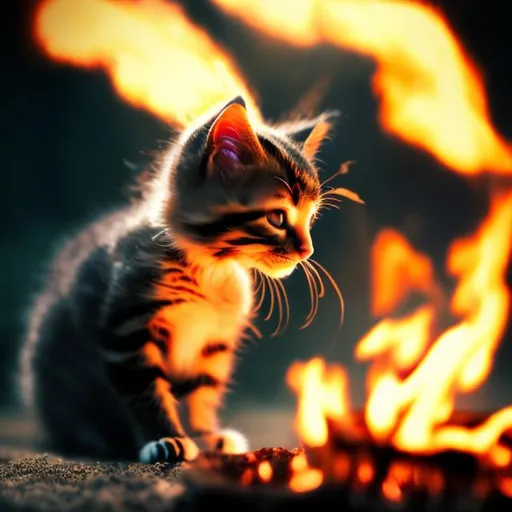 Prompt: burning ashes with kitten looking at them 8k