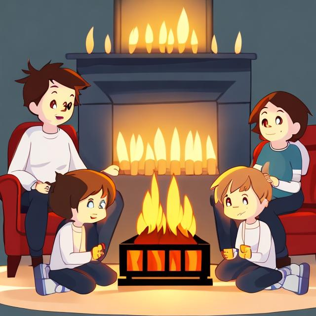 Prompt: hannukah family around a fireplace anime son a daughter 6k