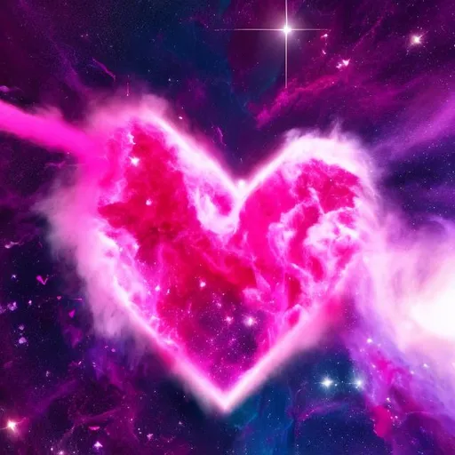 Prompt: hot pink hearts colliding in space