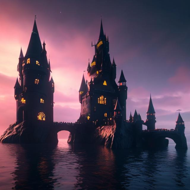 Prompt: imaginary romantic black castles 9k