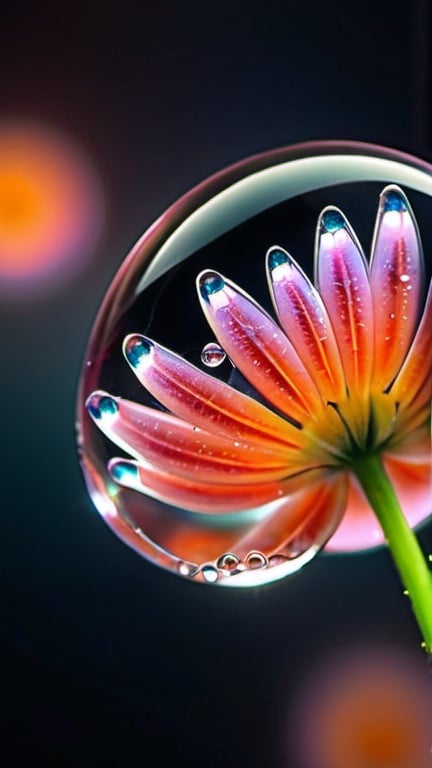 Prompt: macro photo, sparkling magical fantasy glass flower dewdrop, very detailed, amazing quality, intricate, cinematic light, highly detail, beautiful, surreal, dramatic, galaxy fantasy colors