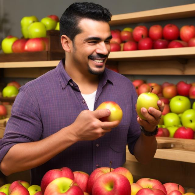 Prompt:  hispanic man comparing apples and oranges

