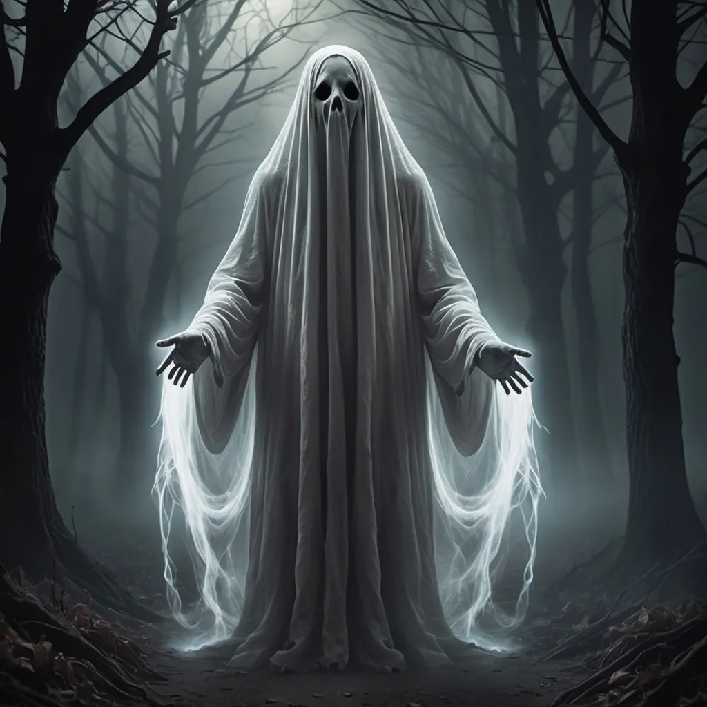 Prompt: Design a ghostly apparition that would send chills down anyone's