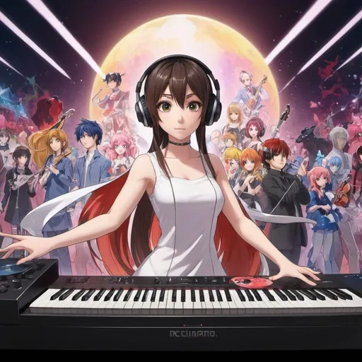 Prompt: World of music and anime collide to create new digital character, music and art