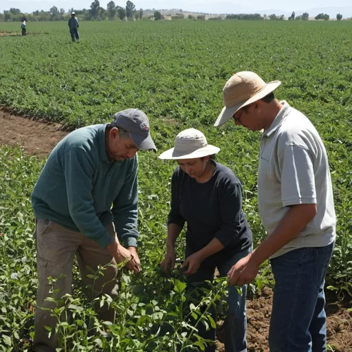 Prompt: adults working in garbanzo bean field