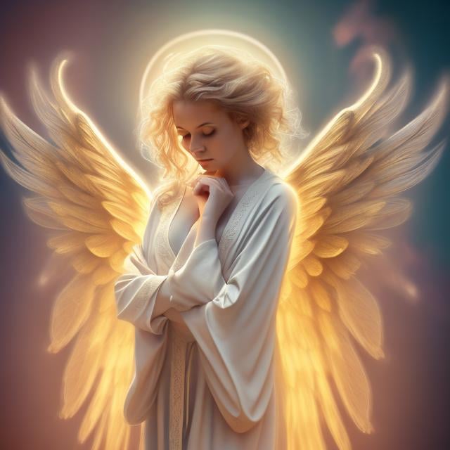 Prompt: hovering angel, looking down, long shot, side view, ornate  wings, curly blonde hair, beautiful female adult, short plain robes,  arms  held out, chalk style, feet show, 4k