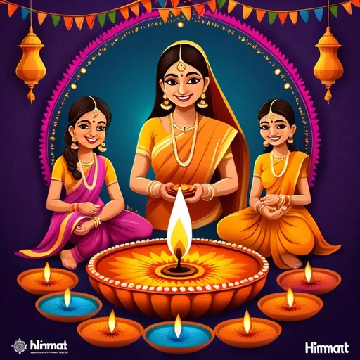 Prompt: Design a festive Diwali and Gudi Padwa poster for social media with warm greetings from Himmat Kothari, the Kothari Family, and Sobhagmal Nemchand & Co. The poster should celebrate the vibrance of both festivals, featuring elements like glowing oil lamps (diyas), intricate rangoli patterns, marigold garlands, and a traditional Gudi flag to represent Gudi Padwa. Use rich, celebratory colors like deep red, gold, and orange, along with elegant fonts for the greetings. The design should radiate joy, prosperity, and unity, ideal for social media sharing.