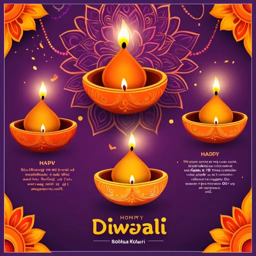 Prompt: Design a festive Diwali and Gudi Padwa poster for social media with warm greetings for Himmat Kothari, the Kothari Family, and Sobhagmal Nemchand & Co. The poster should celebrate the vibrance of both festivals, featuring elements like glowing oil lamps (diyas), intricate rangoli patterns, marigold garlands, and a traditional Gudi flag to represent Gudi Padwa. Use rich, celebratory colors like deep red, gold, and orange, along with elegant fonts for the greetings. The design should radiate joy, prosperity, and unity, ideal for social media sharing.