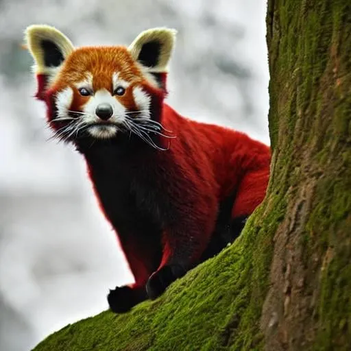 Prompt: a cross between a red Panther and a red panda, photography,