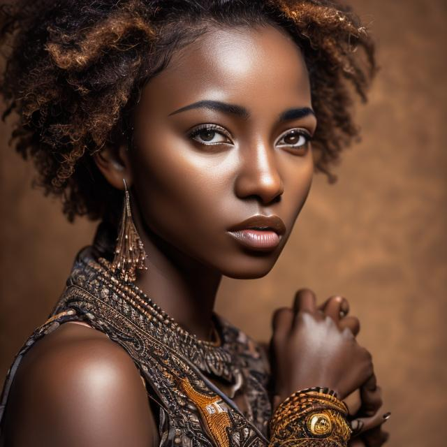 Prompt: Hyper realistic picture of a beautiful African woman, with a camera, brown skin color, natural hair, high quality, sharp focus, studio photo, intricate details, highly detailed, UHD, HDR, 8K