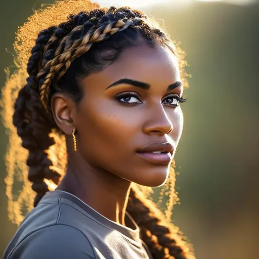 Prompt: Hyper realistic picture of a black female explorer working in the field, brown skin color, with braids, daytime, background, high quality, sharp focus, studio photo, intricate details, highly detailed, UHD, HDR, 8K, ((Masterpiece))