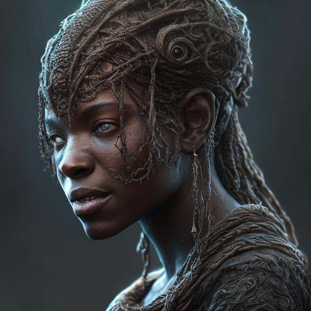 Prompt: Realistic, highly detailed, 4:1, front view, black ainur, African, fantasy, 3D illustration, professional work, centered shot from below,