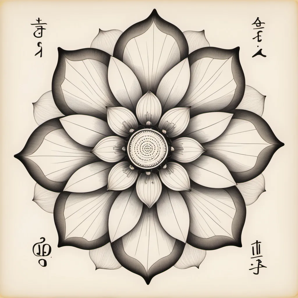 Prompt:  a lotus with 8 petals as diagram