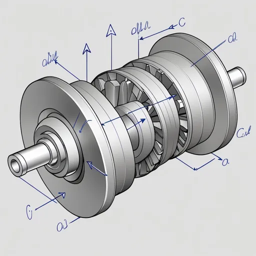 Prompt: draw solid prismatic shaft  made of ductile material acted by opposite rotating motors sketch as arrows applied on opossite ends of it using pulleys