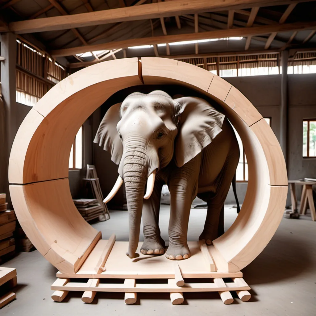 Prompt: draw an elephant by hand sitting of timber beam of circular section with diameter of 40 cm and 4.00 meters length. It has one pinned support another roller