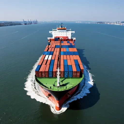 Prompt: Please create a picture with container vessel sailing to another Harbour which should be a symbol for a new job. The picture should be more creative and write on „Furuno Deutschland“
