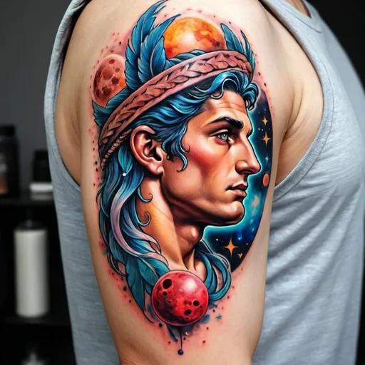 Prompt: Apollo colorful realistic tattoo design
