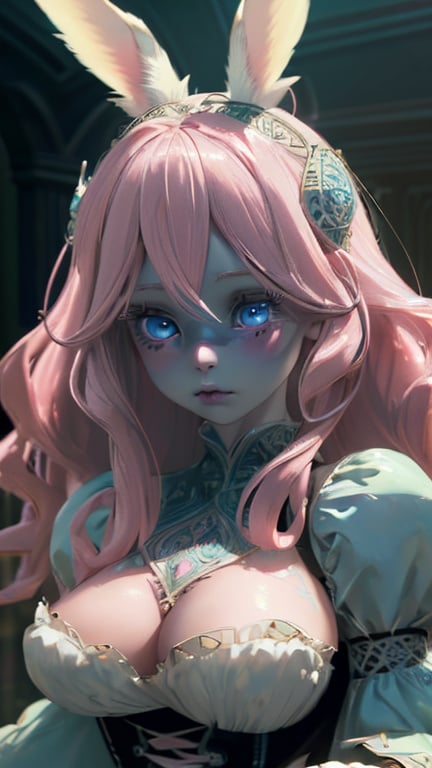 Prompt: plump female viera with long wavy pale pink hair and light blue eyes, wearing gothic lolita clothes, (masterpiece), (extremely intricate:1.3), (realistic), cinematic lighting, detailed skin, highly detailed, extremely delicate and beautiful, 8k, soft lighting, high quality, highres, sharp focus, extremely detailed, during the day,  extremely detailed eyes and face, masterpiece, cinematic lighting, (high detailed skin:1.2), 8k uhd, dslr, soft lighting, high quality, film grain, Fujifilm XT3