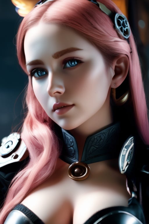 Prompt: plump female viera with long wavy pale pink hair and light blue eyes, wearing steampunk armor, (masterpiece), (extremely intricate:1.3), (realistic), cinematic lighting, detailed skin, highly detailed, extremely delicate and beautiful, 8k, soft lighting, high quality, highres, sharp focus, extremely detailed, during the day,  extremely detailed eyes and face, masterpiece, cinematic lighting, (high detailed skin:1.2), 8k uhd, dslr, soft lighting, high quality, film grain, Fujifilm XT3