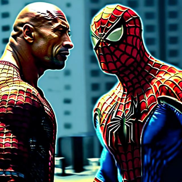 Prompt: dwayne the rock johnson VS spiderman
