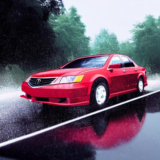 Red Acura Tl Driving Through The Lake On A Sunny Day Openart