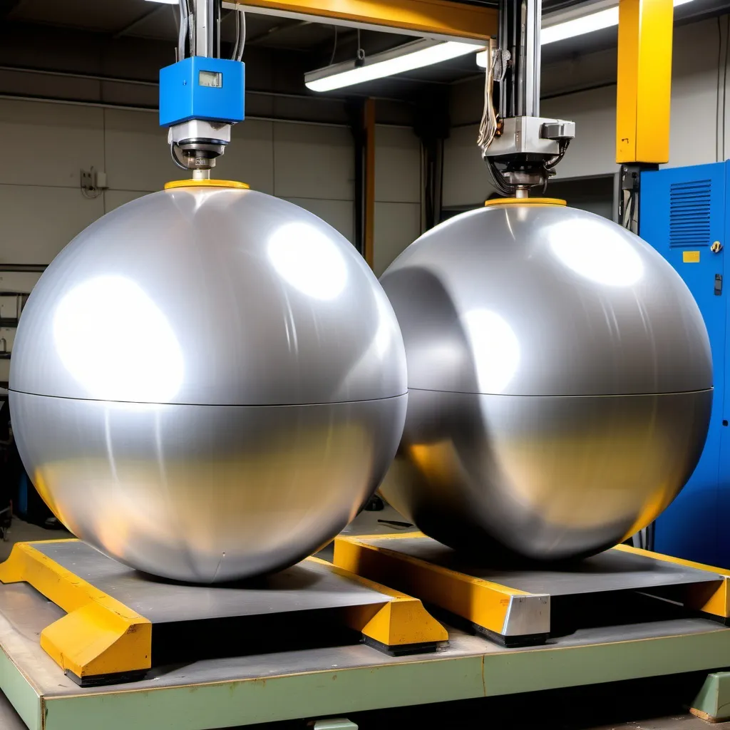 Prompt: laser welding the equatorial plane of 2 spherical halves of a 10 meter diameter aluminum sphere