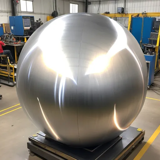 Prompt: laser welding the equatorial plane of 2 spherical halves of a 10 meter diameter aluminum sphere