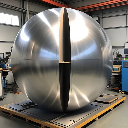 Prompt: laser welding the equatorial plane of 2 spherical halves of a 10 meter diameter aluminum sphere