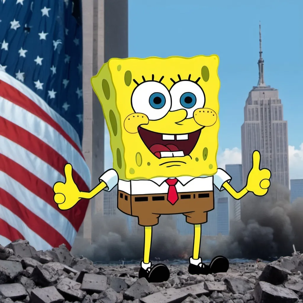Prompt: spongebob reacting to 9/11
