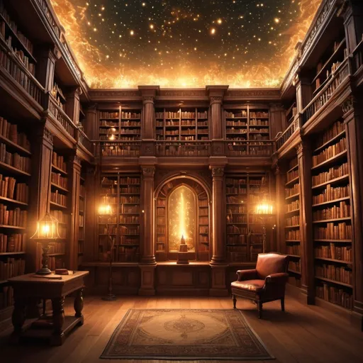 Prompt: A magical library where books float off the shelves and pages turn themselves, the air filled with glowing particles of knowledge and ancient wisdom.