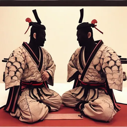 Prompt: japanese samurai meditation. Fuji in back, text sparring 