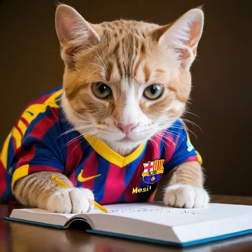 Prompt: Make a messi write cat