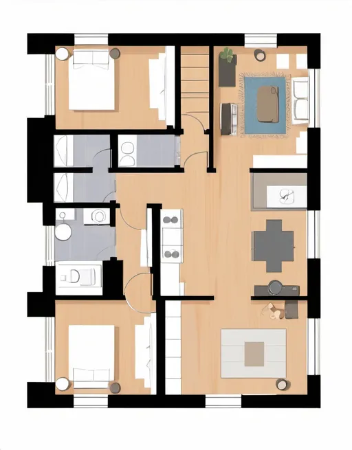 Prompt: Studio apartment floorplan, 2D vector illustrations, high quality, detailed layout, modern design, professional style, minimalistic, precise lines, clean and crisp, organized space, neutral color palette, top-notch, well-crafted, artistic floorplan, spacious layout, accurate representation, high-res, polished, architectural, detailed apartment, clear and precise, professional vector illustration, organized and efficient, minimalistic design