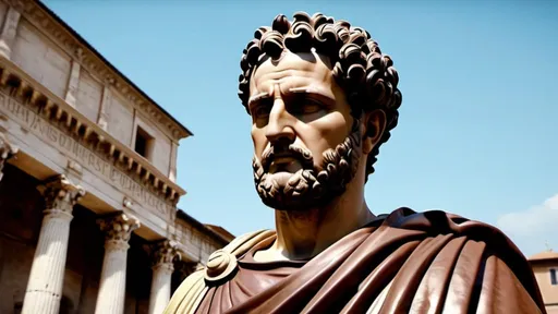 Prompt: Roman emperor antoninus pius standing proudly with roman buildings behind him. Faces look extremely realistic and in 4k HD quality
