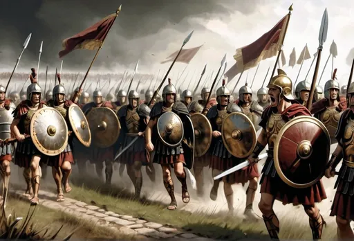 Prompt: legions of the roman empire marching to war