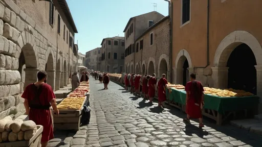 Prompt: roman vendors going through an ancient roman stone road, in 4k HD quality