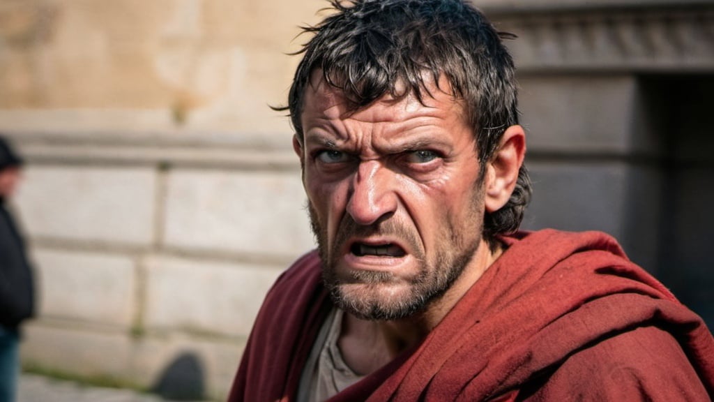 Prompt: an angry homeless citizen of the roman empire