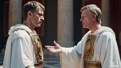 Prompt: two senators of the roman empire wearing white roman robes, arguing with each other, in very realistic 4k HD quality